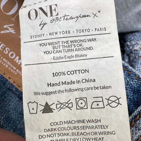 One Teaspoon Women's Blue Mid Rise Distressed 100% Cotton Relaxed Jeans Size 24 - Picture 9 of 10